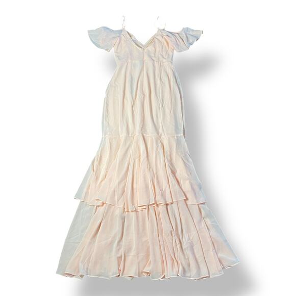 Lulus NWT Brilliant Perfection Blush Pink Cold-Shoulder Tiered Maxi Dress Size S - Picture 5 of 9